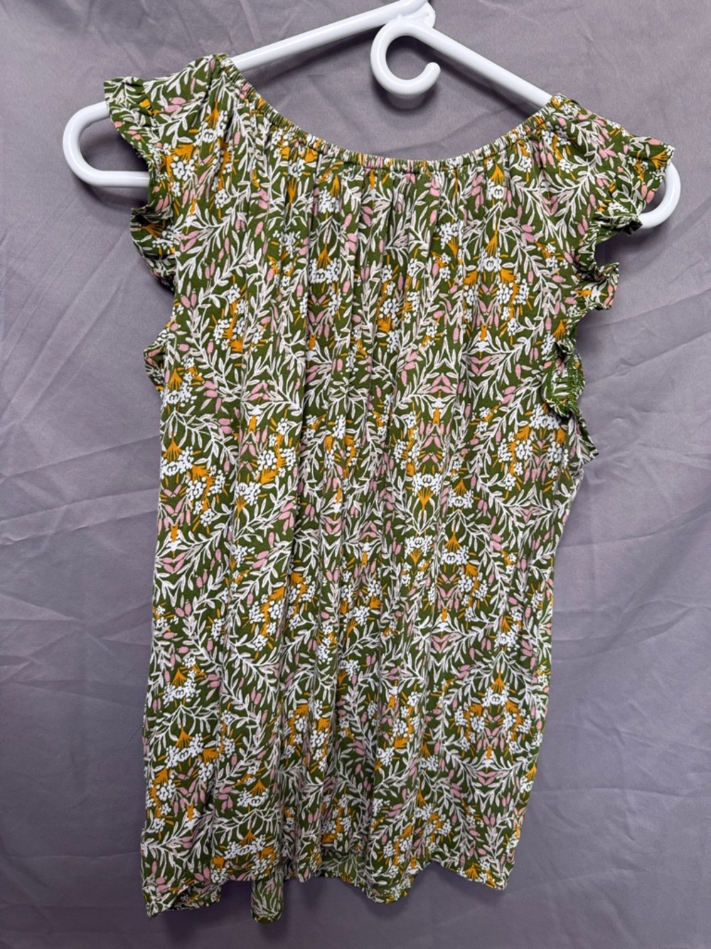 LOFT Olive Floral Ruffle Tank Top - Picture 3 of 4
